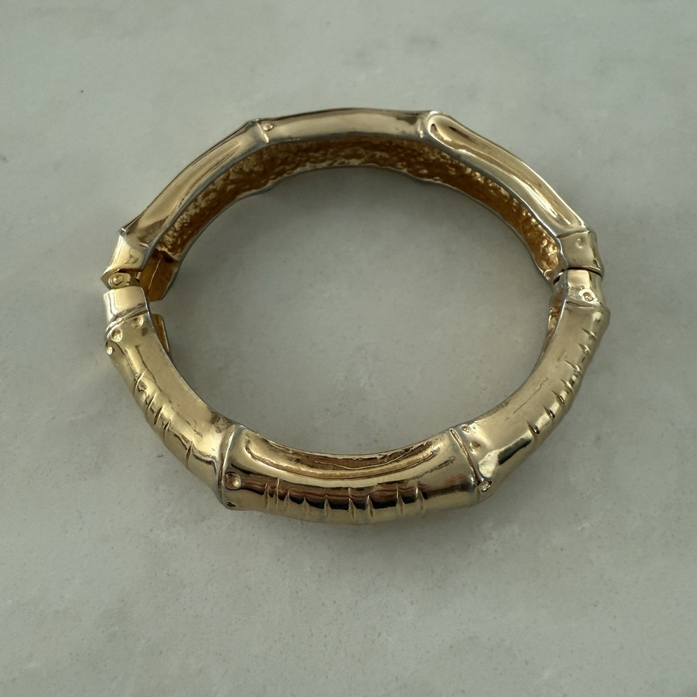 Castle Cliff Gold Tone Hinged Bangle Bracelet Styled‎ Like Bamboo